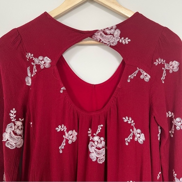 Red Mini Dress Embroidered White Florals Bohemian Alter’d State Size Small - Picture 10 of 12
